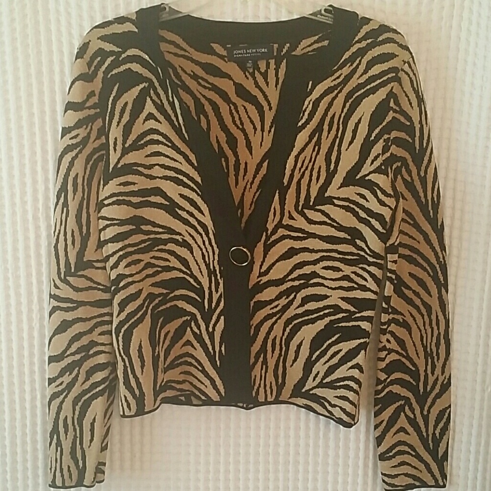 JONES NEW YORK Signature Zebra/Gold Cardigan